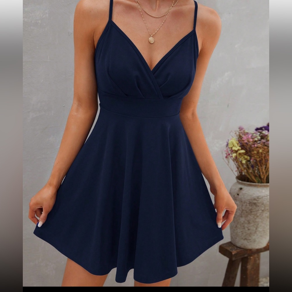 Blue ruched bust cami dress